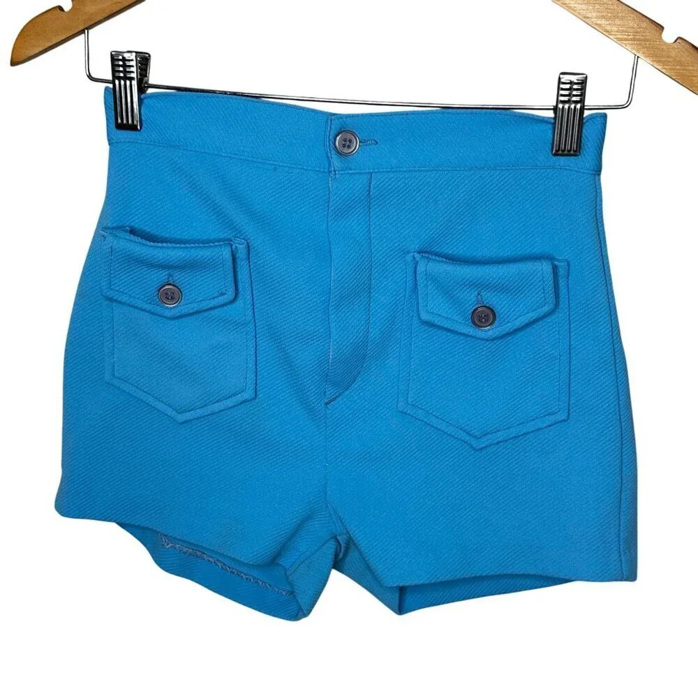 Vintage RARE Miss Holly Knit Shorts Girls Size 12 Blue Polyester Pockets 60-70s